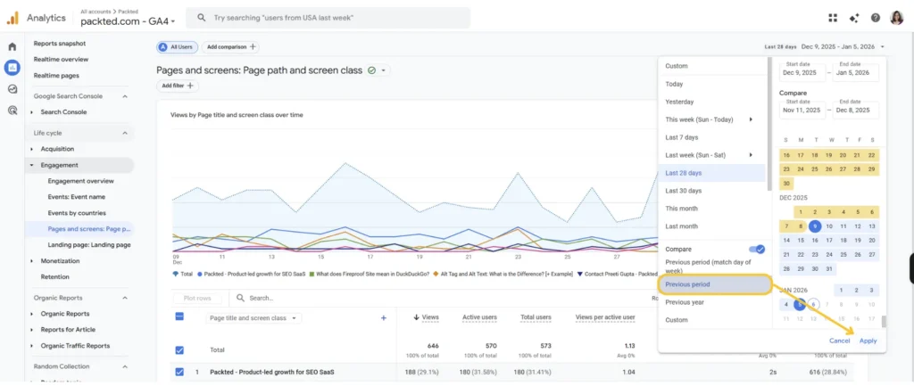 Click on Previous Period and hit Apply