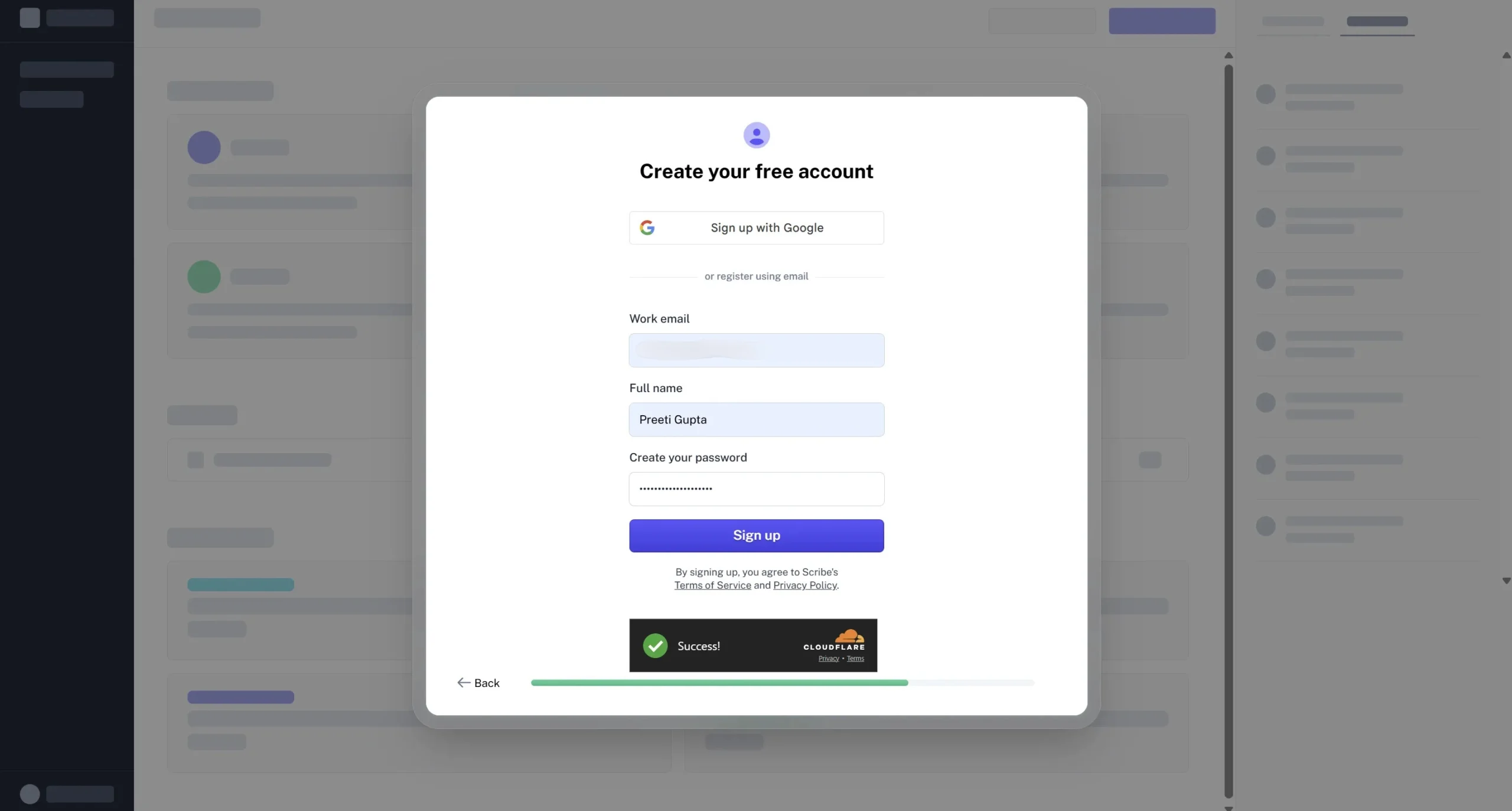 Create your free account Scribe