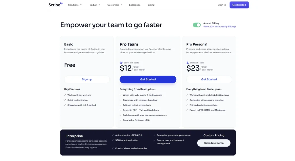 Scribe Pricing Page